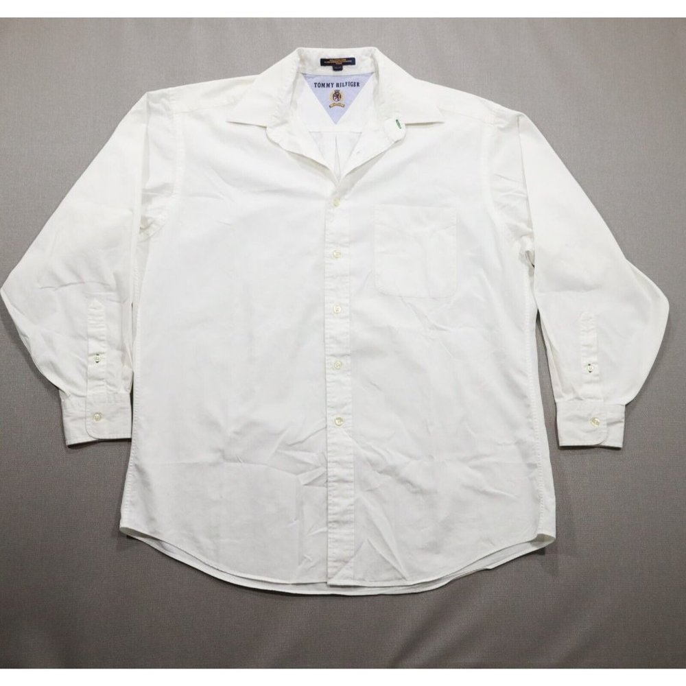 Tommy Hilfiger Mens Button Up Shirt Long Sleeve White Size 15.5 100% Cotton